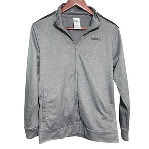 Adidas Sweater Youth Large Gray Full Zip 3 Stripe 14-16 Basketball Sports